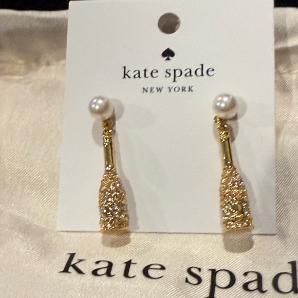 NWT Kate Spade Celebration Champagne Bottle Cubic Zirconia & Pearl Drop Earrings - Picture 3 of 6